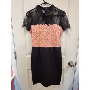 Women's New York and Co. Short Sleeve Eyelash Lace Dress Black Pink Small
